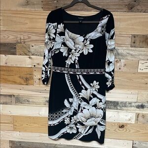 White House Black Market size Medium Black, Tan, Pink, White Midi Floral Dress